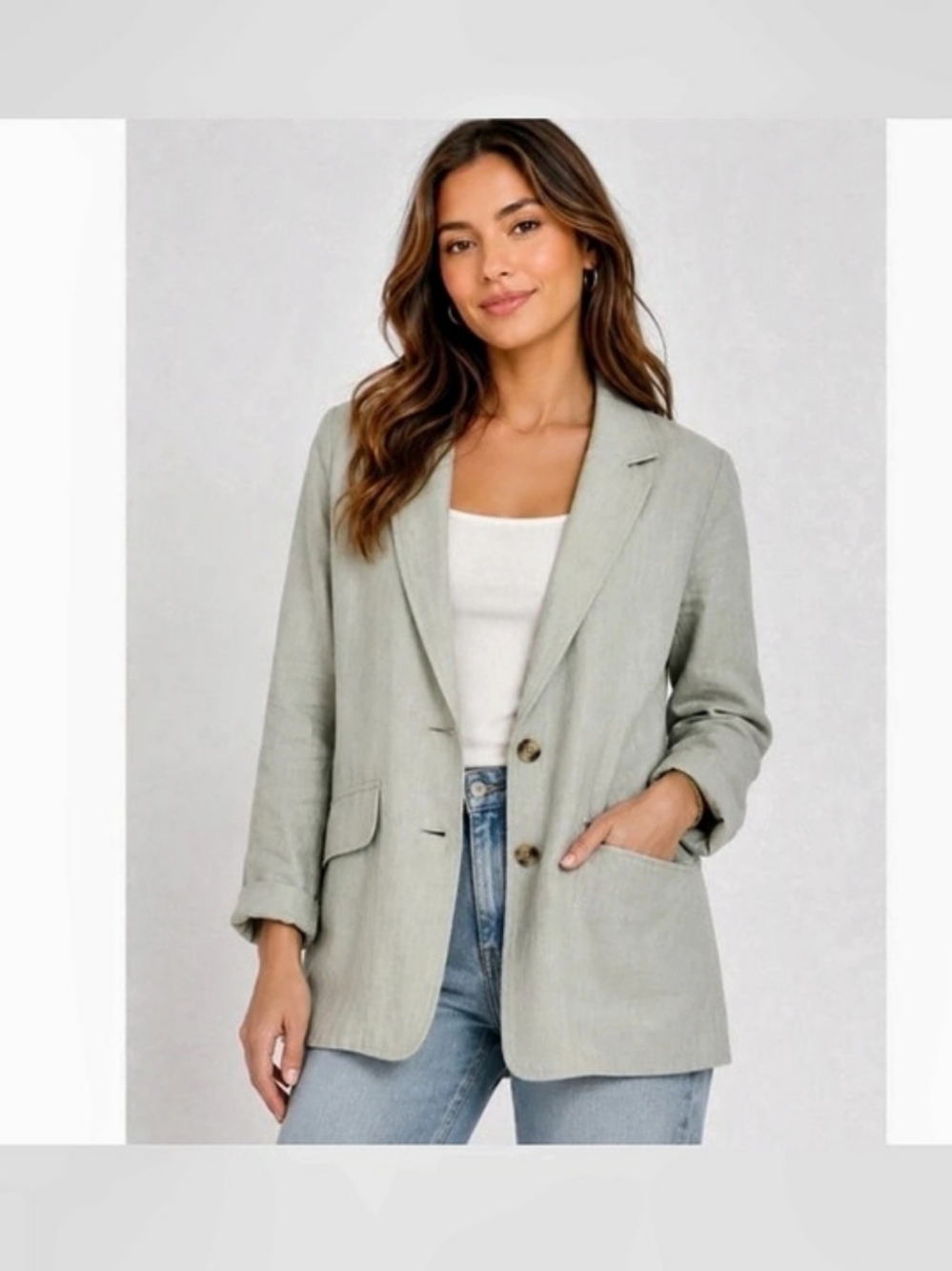 Madewell The Larsen Blazer in 100% Linen Gray Medium